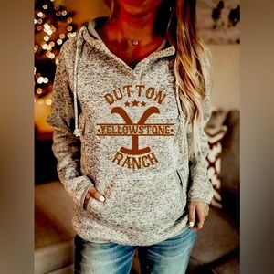 Yellowstone XL lightweight  hoodie quarter button Dutton ranch